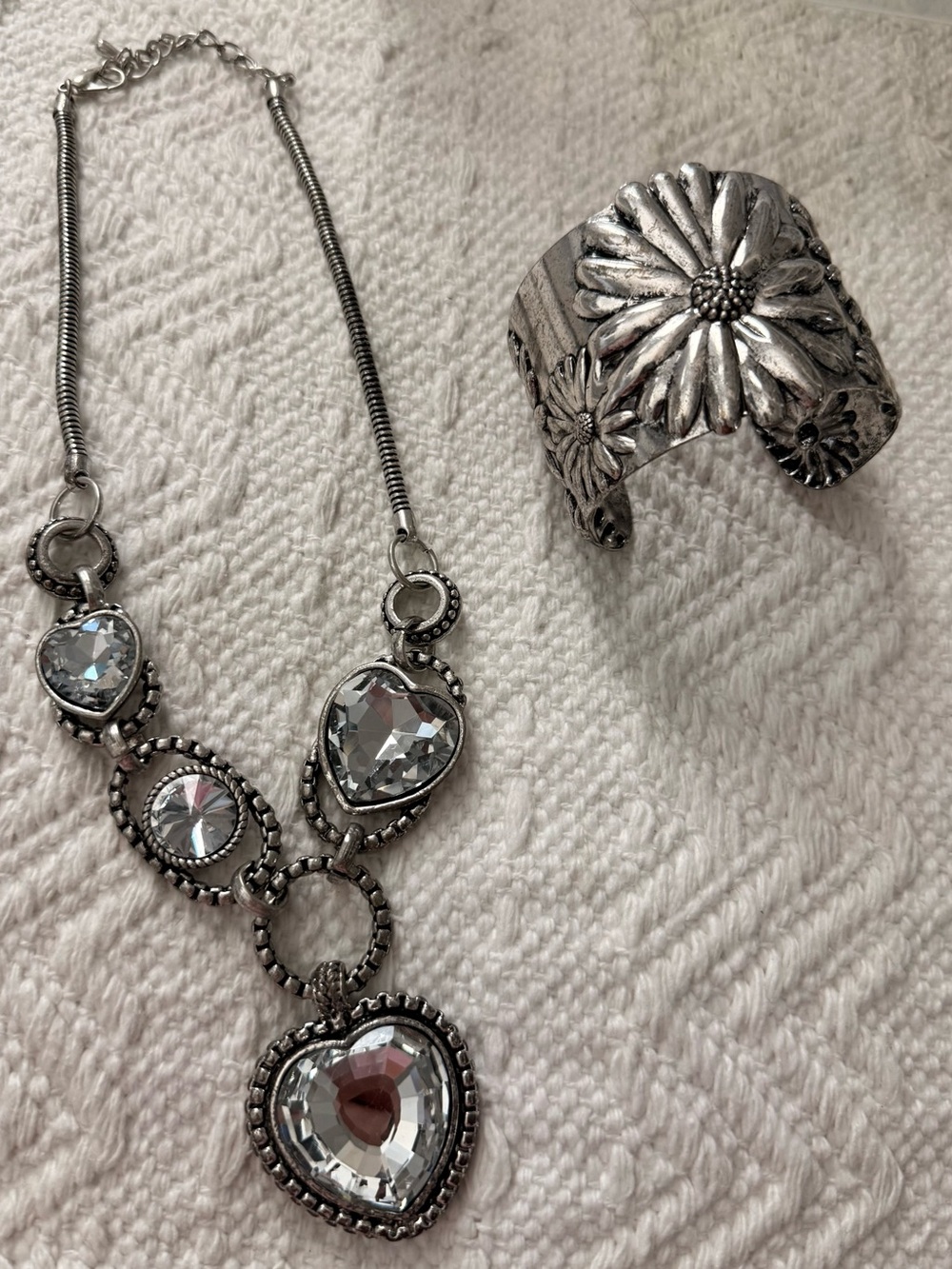 Silver-Tone Heart Crystal Pendant Necklace - Women Jewelry